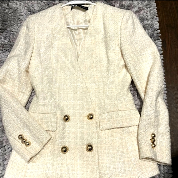 Zara Jackets & Blazers - Zara Tweed Cream Blazer